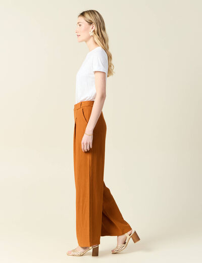 Pantalon large fluide marron femme