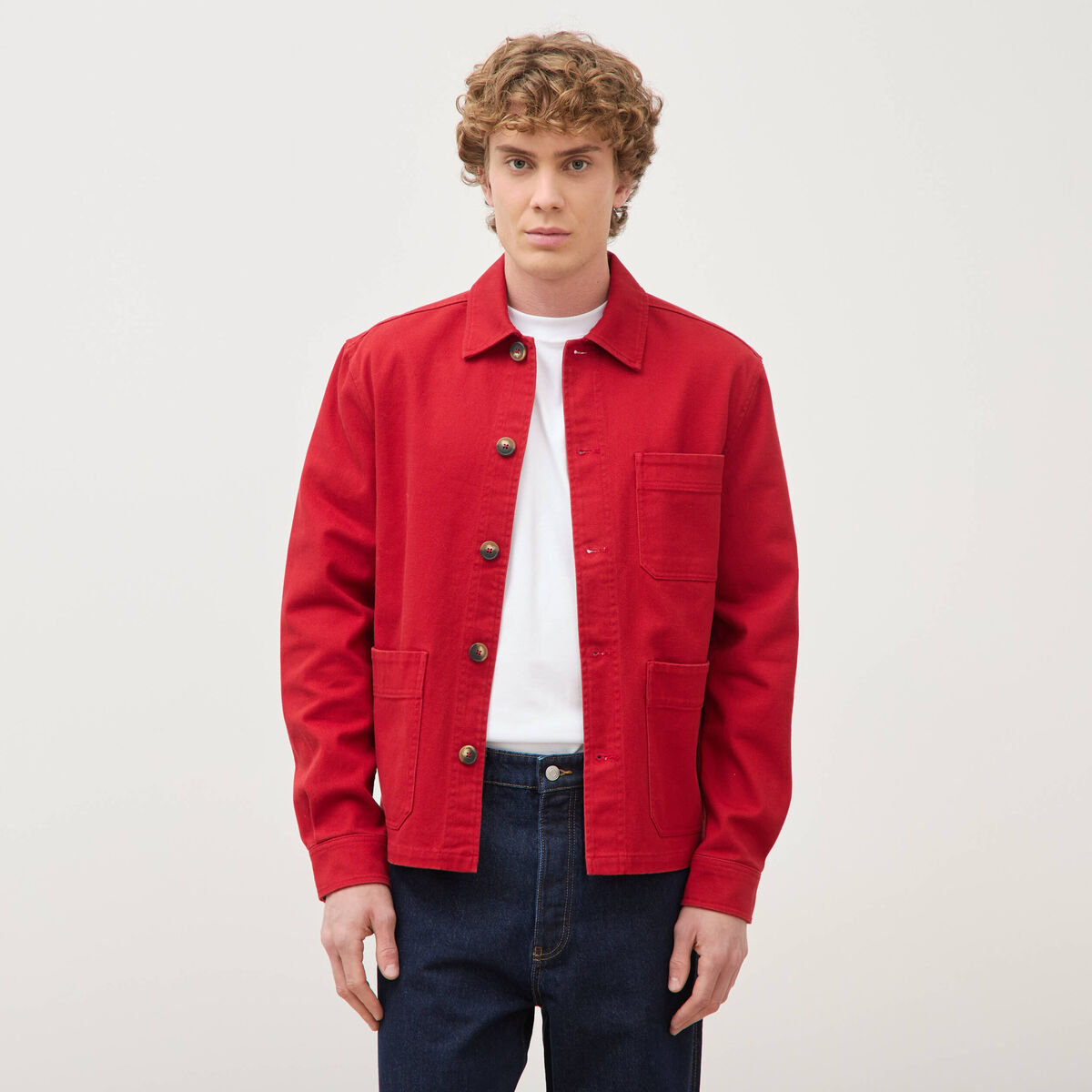 Surchemise droite en coton rouge fonc&eacute; homme