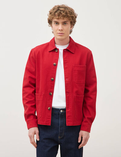Surchemise droite en coton rouge fonc&eacute; homme