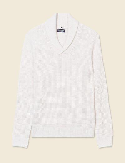 Pull manches longues col châle ecru homme