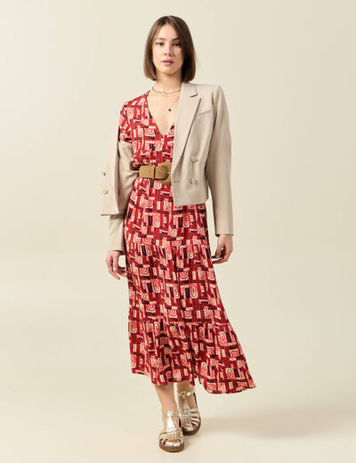 Robe longue droite fluide rouge foncé femme