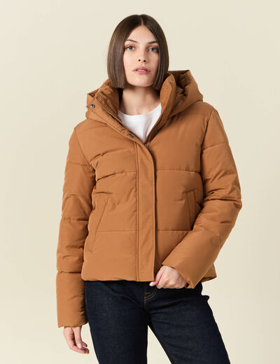 Doudoune à capuche marron clair femme