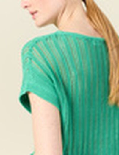 Pull oversize ajour&eacute; col bateau vert menthe femme