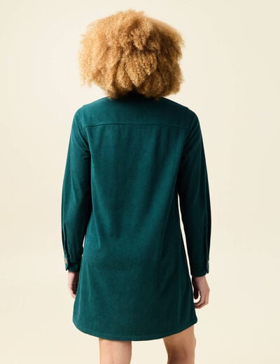 Robe droite velours col polo vert fonc&eacute; femme
