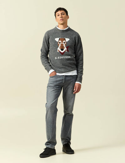 Pull col rond manches longues gris fonc&eacute; homme