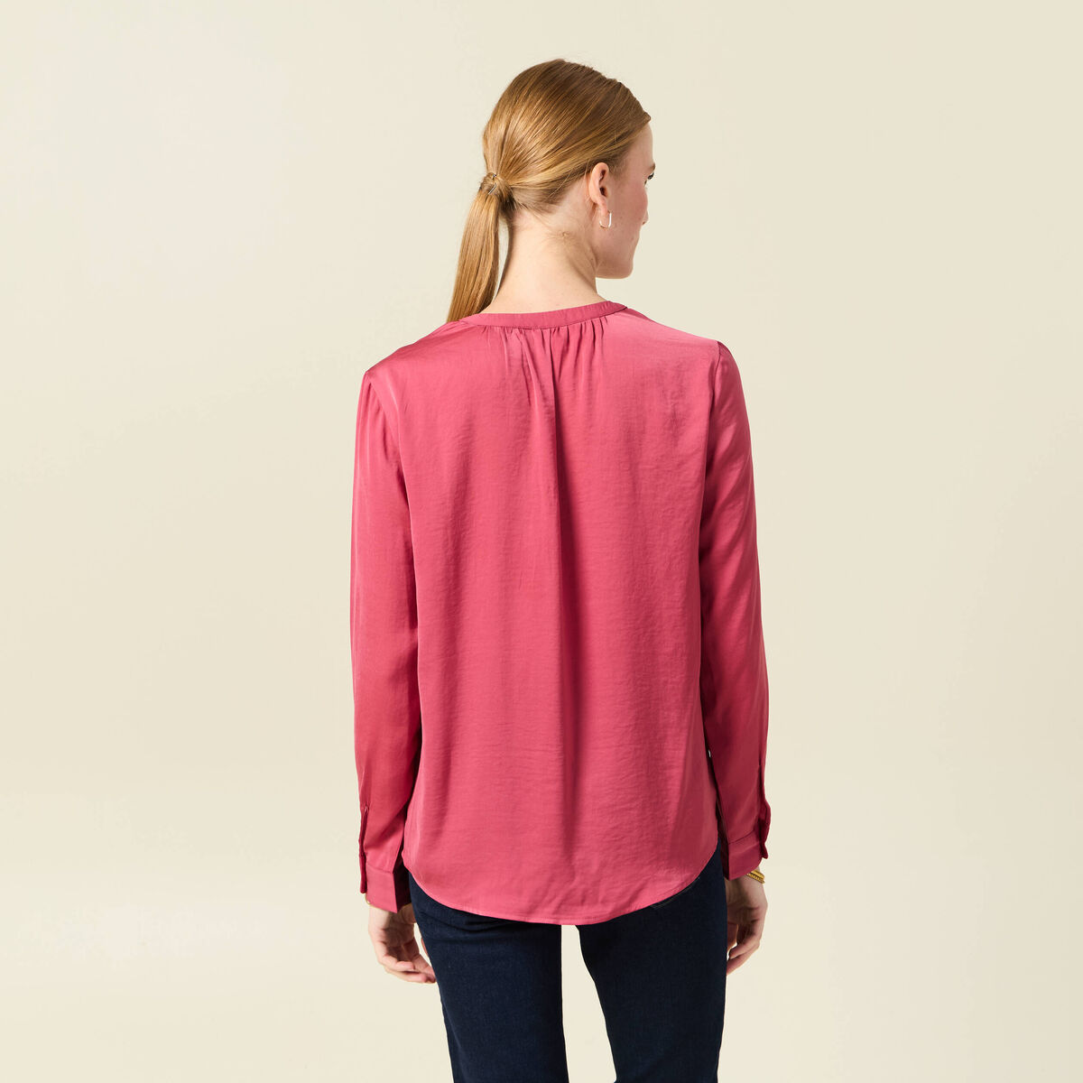 Blouse manches longues satin vieux rose femme