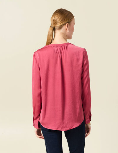Blouse manches longues satin vieux rose femme