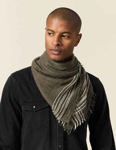 Foulard à franges vert kaki homme