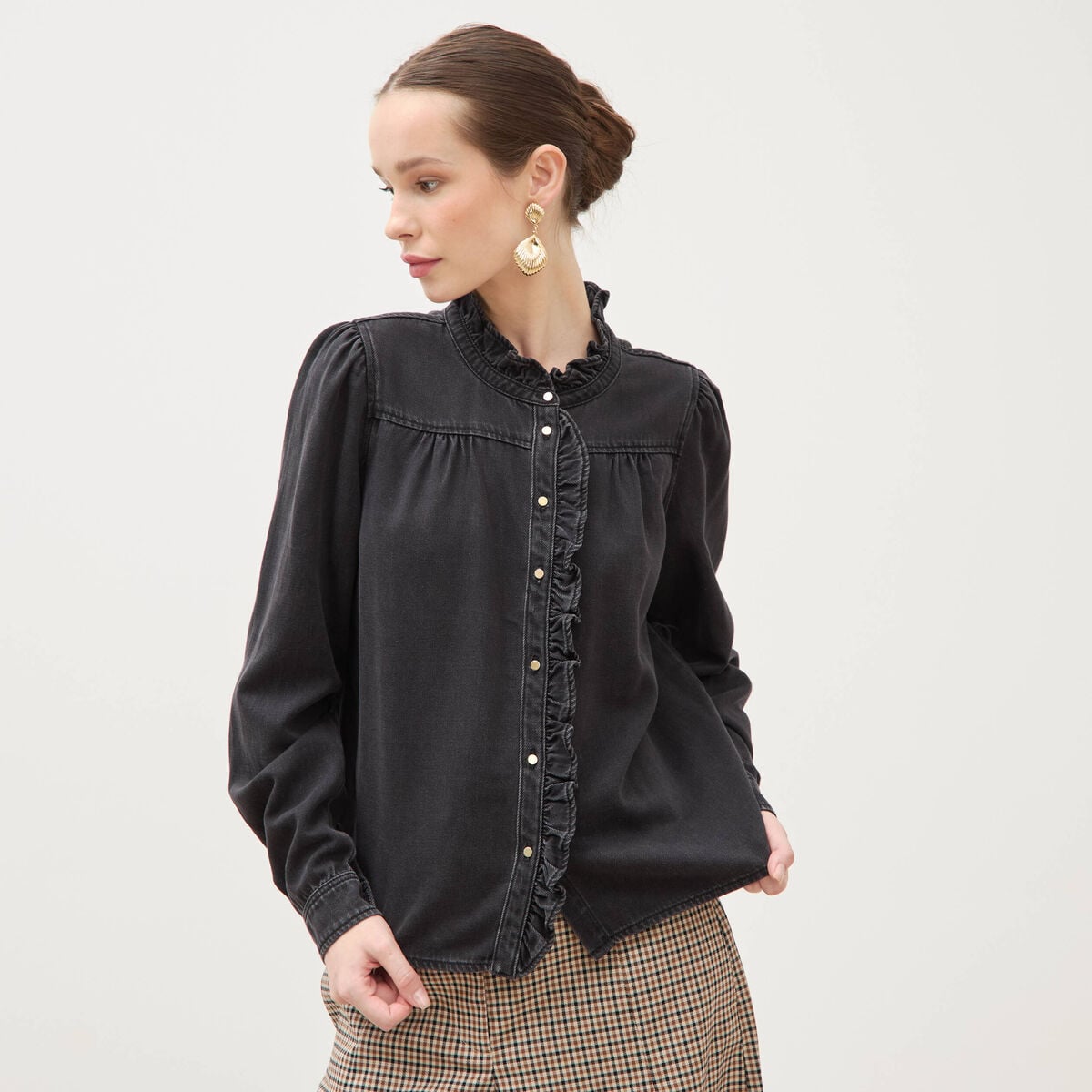 Chemise en jeans manches longues denim noir femme