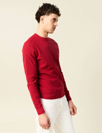 Pull fin col rond manches longues rouge fonc&eacute; homme