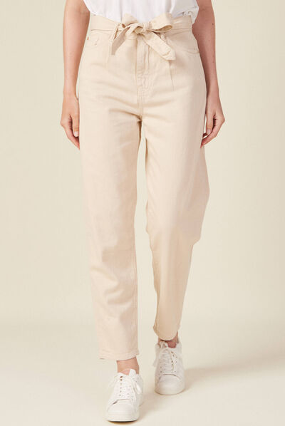 Jeans slouchy ceinturé denim blanc femme