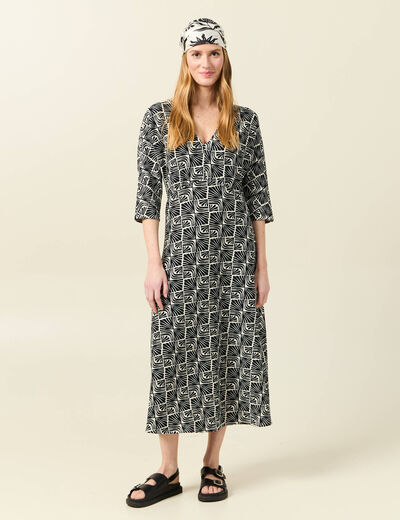 Robe midi droite manches 3/4 creme femme