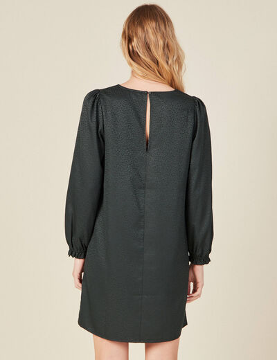Robe droite col en V satin vert foncé femme