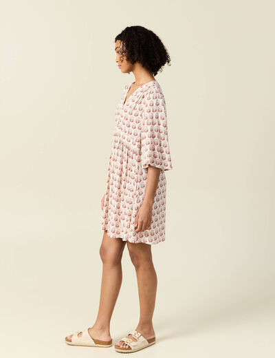 Robe évasée manches 3/4 ivoire femme