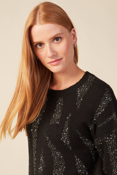 Pull éco-responsable sequins noir femme