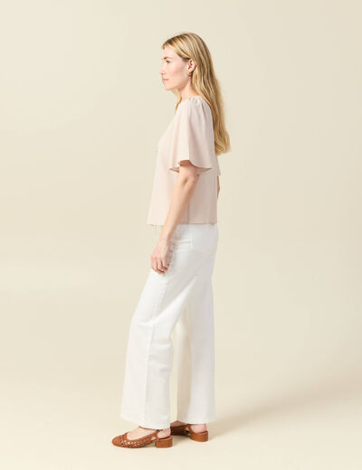 Blouse manches courtes nouée marron clair femme