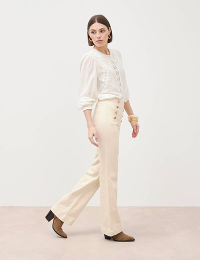 Jeans flare &agrave; pont denim blanc femme