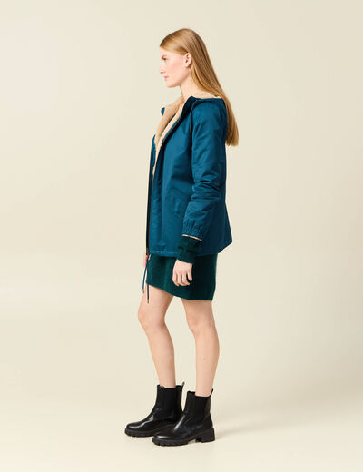 Parka réversible bleu pétrole femme