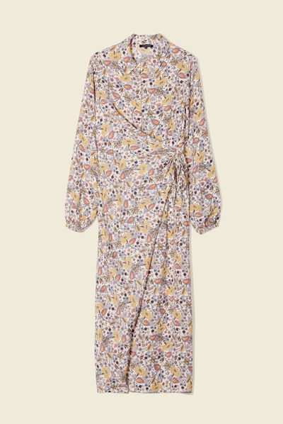 Robe longue droite drapée beige femme