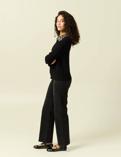 Pull col camionneur manches longues noir femme