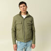 Blouson droit court &agrave; capuche vert kaki homme