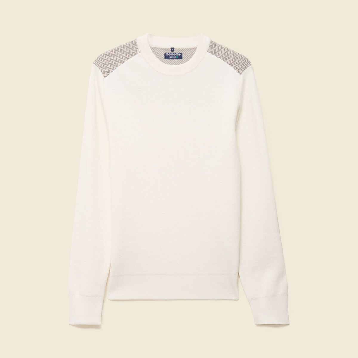 Pull fin col rond manches longues ecru homme