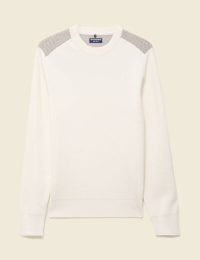Pull fin col rond manches longues ecru homme