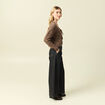 Gilet col V manches longues n&oelig;uds marron femme
