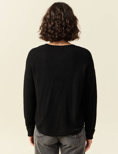 Pull manches longues col en V noir femme