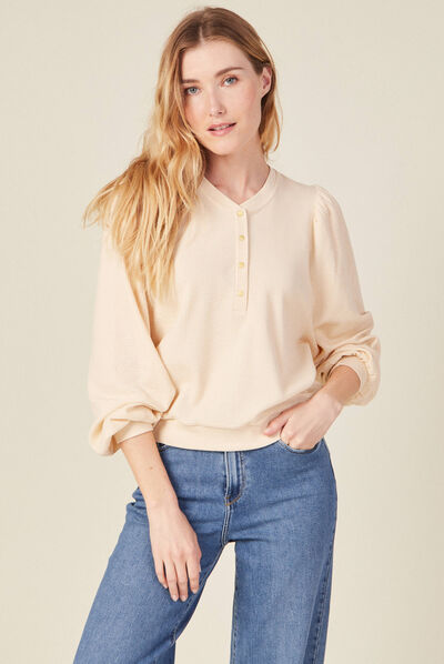 Sweat manches longues col en V creme femme