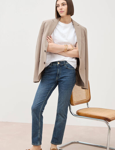 Jeans slim taille standard 7/8&egrave;me bleu femme
