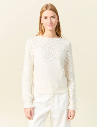 Pull manches longues ecru femme