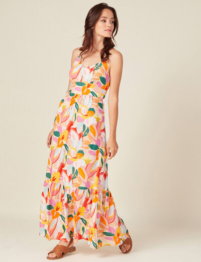 Robe longue droite à bretelles multicolore femme