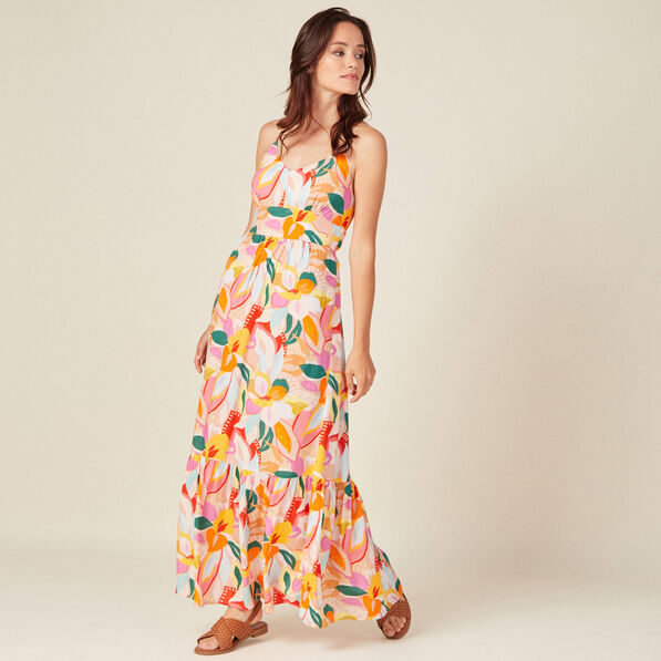 Robe longue droite à bretelles multicolore femme