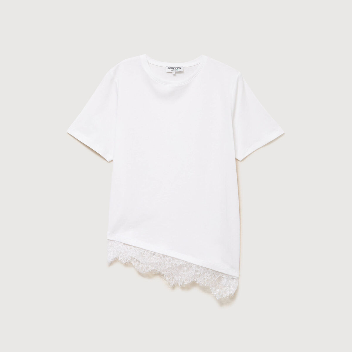 T-shirt droit col rond avec dentelle ecru femme