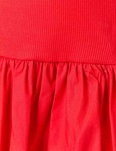 Robe longue bi-mati&egrave;re col rond rouge fonc&eacute; femme