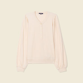 Sweat manches longues col en V creme femme