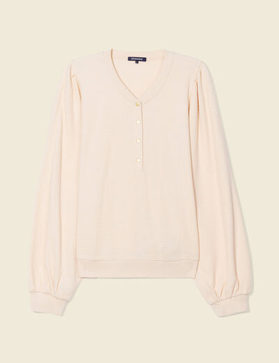 Sweat manches longues col en V creme femme