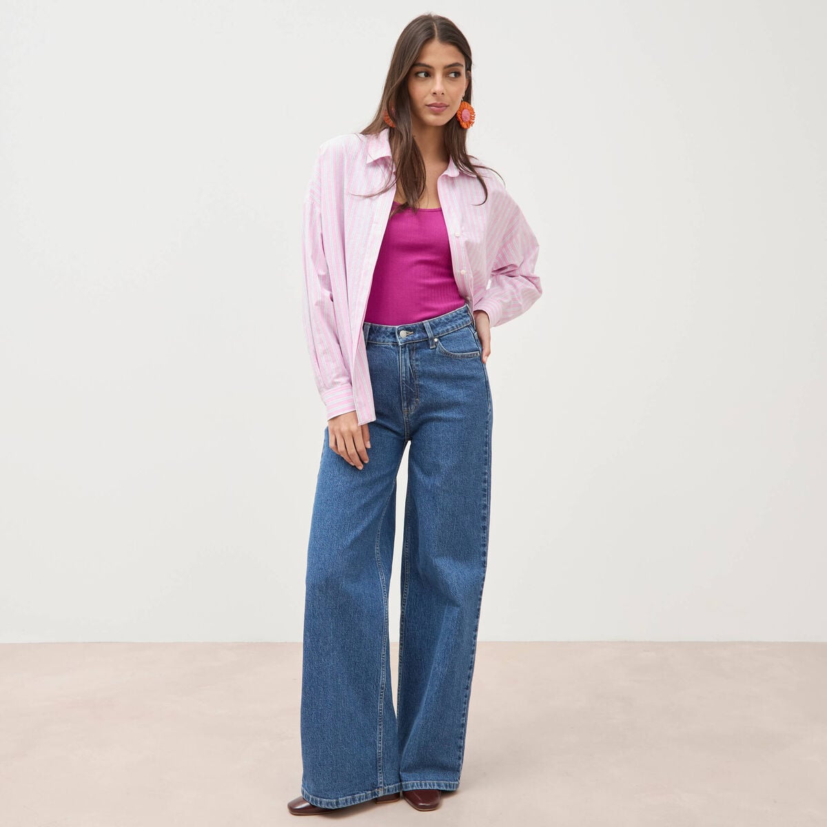 Chemise manches longues rose femme