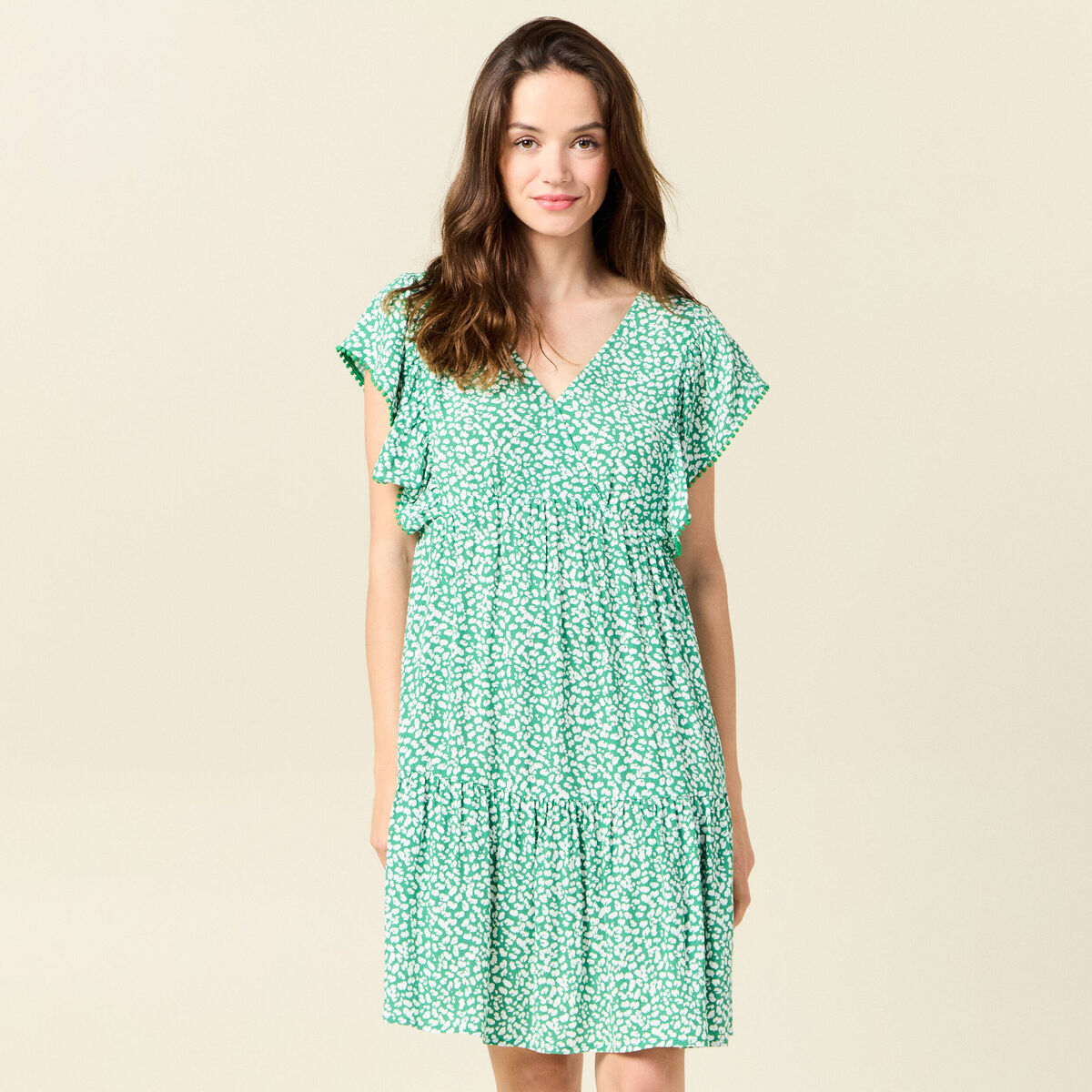 Robe évasée dos en V vert femme