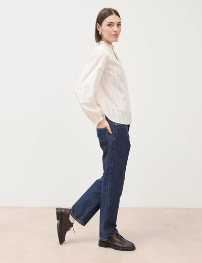 Blouse col mao manches longues en coton ecru femme
