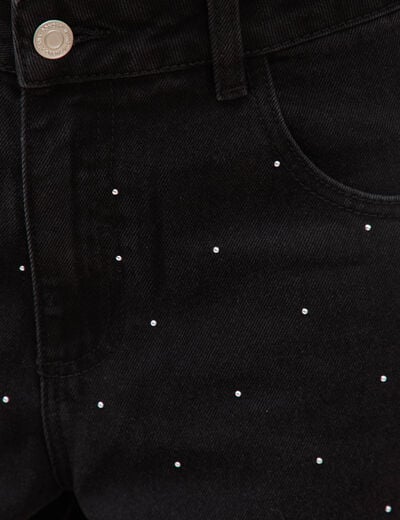 Jeans ample d&eacute;tails clout&eacute;s denim noir femme