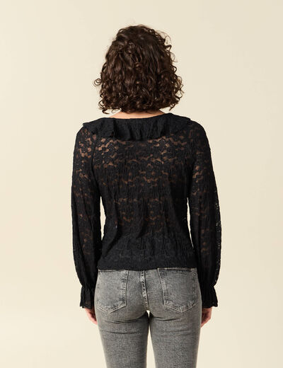 Blouse droite courte manches longues noir femme