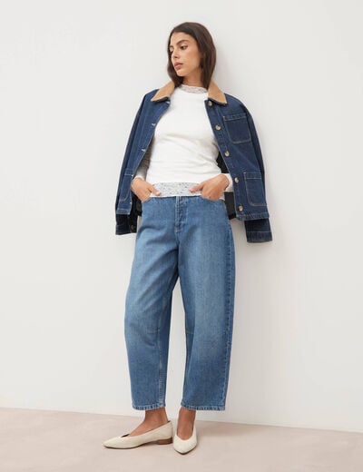 Jeans barrel 7/8&egrave;me taille standard denim used femme