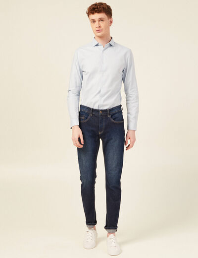 Col cintr&eacute; en coton manches longues bleu ciel homme