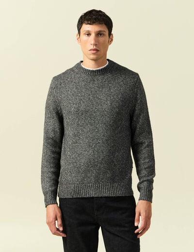 Pull manches longues col rond noir homme