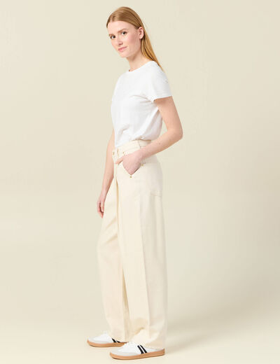 Jeans large taille haute denim blanc femme