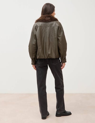 Blouson oversize manches longues vert olive femme