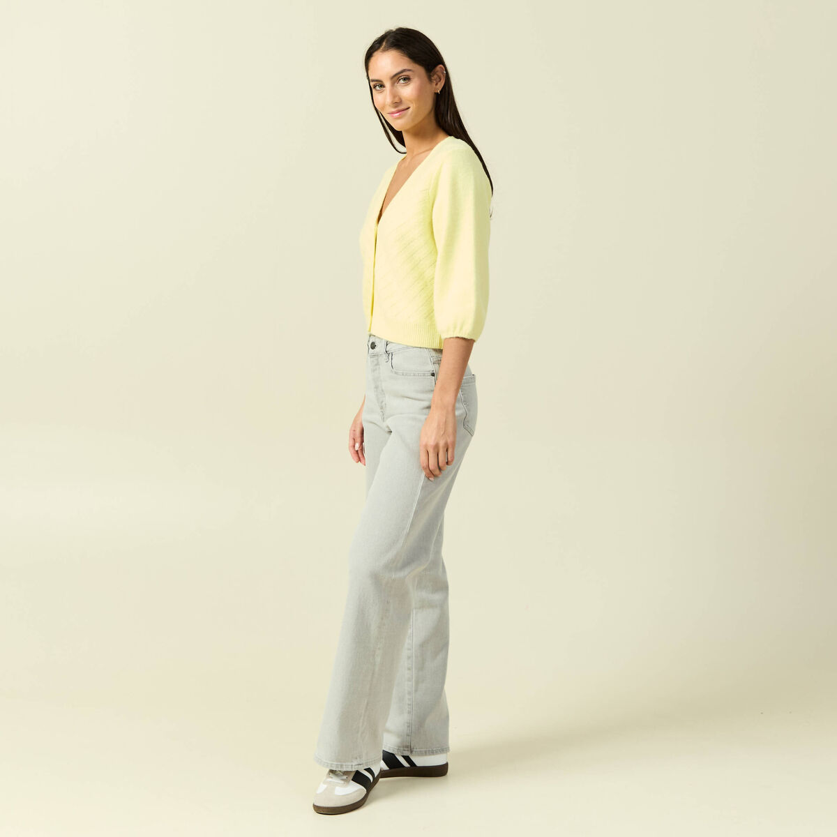 Gilet manches 3/4 jaune clair femme