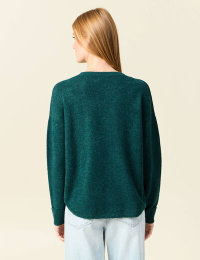 Pull manches longues col en V vert fonc&eacute; femme
